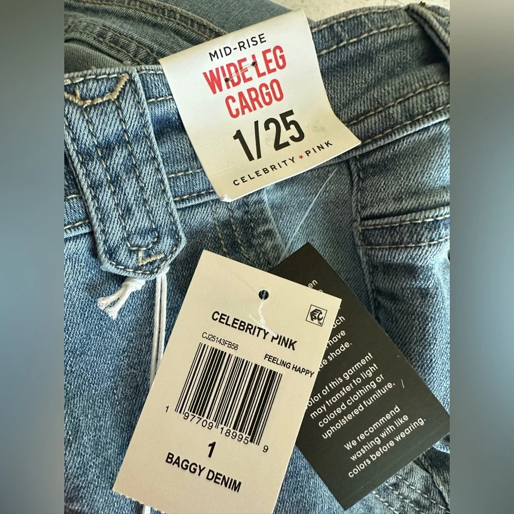 Y2K Mid-Rise Wide-Leg Cargo Baggy Jeans Sz 25 Blue Denim Utility 90s Gorpcore